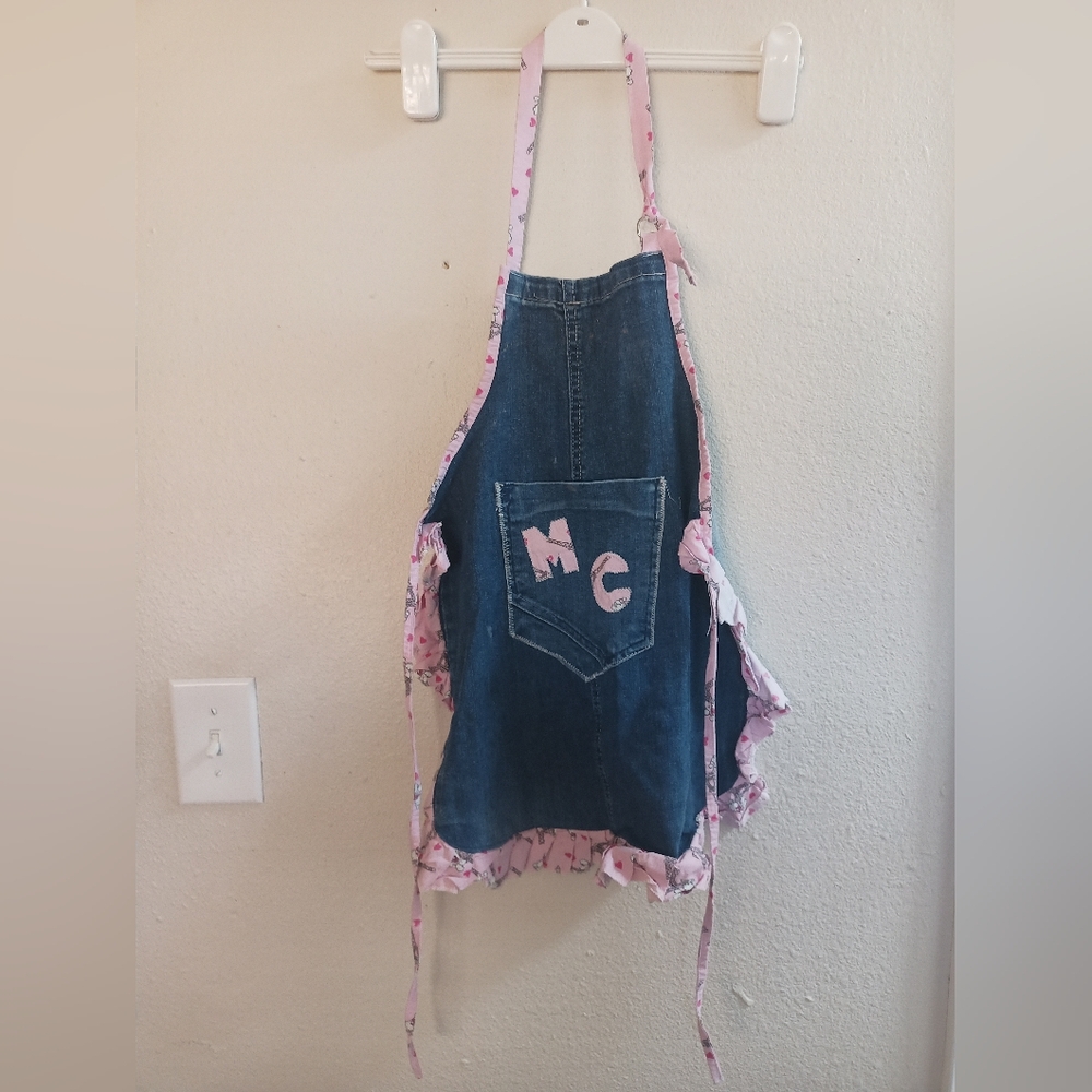 Kids Denim Apron with Pink Accents